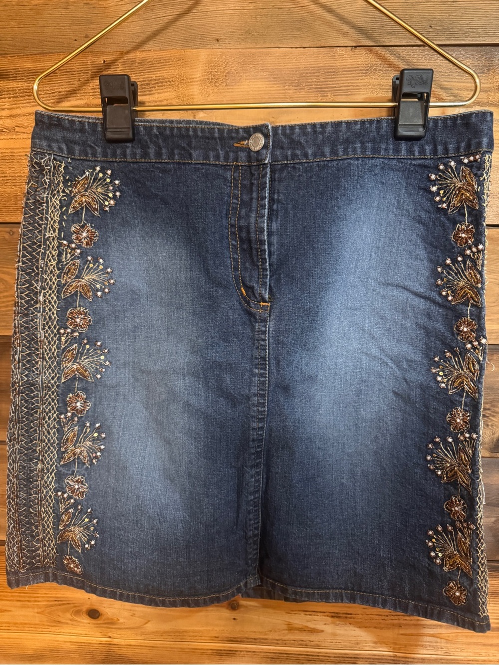 Warehouse Size 10 Embroidered Denim Skirt | Vintage Boho
